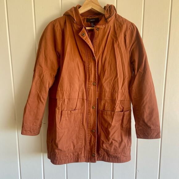 Forever 21 Burnt Orange Hooded Longline Trench Coat - Picture 1 of 8